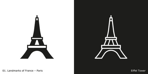 Paris - Eiffel Tower. Outline and glyph style icons of the famous landmark from Paris.