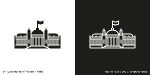 Paris - Grand Palais des Champs-Élysées.  Outline and glyph style icons of the famous landmark from Paris. - obrazy, fototapety, plakaty