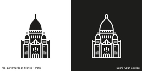 Paris - Sacré-Cœur Basilica. Outline and glyph style icons of the famous landmark from Paris.
