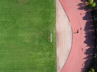 Aerial view of field and running track.