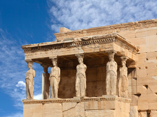 Porch of the Caryatids at famous ancient Erechtheion Greek temple in Athens, Greece