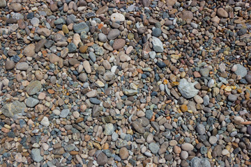 Pebble texture from a beach, little and bigger colored pebble pattern