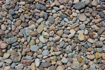 Pebbles of beach close view for texture and pattern