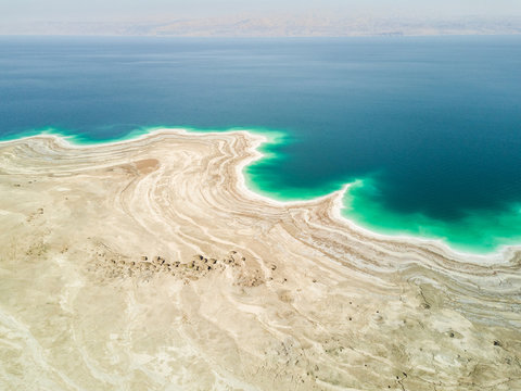 Aerial view of the salty Dead Sea.