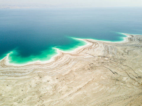 Aerial view of the salty Dead Sea.