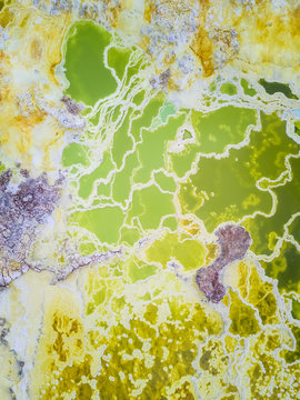 Abstract aerial view of Salt and sulfur formations at Dallol, Ethiopia.