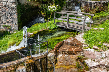 The small village of Rasiglia, crossed by many streams and waterfalls, fed by the Menotre river. A...