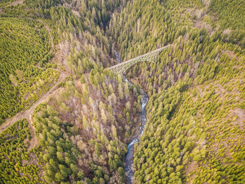 Aerial view of Vance Creek Bridge in Shelton