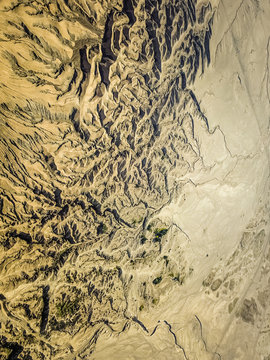 Abstract aerial view of Volcano Bromo relief in Indonesia.