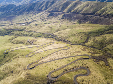 Aerial view of the Old HWY 95 road in White Bird Idaho, USA.
