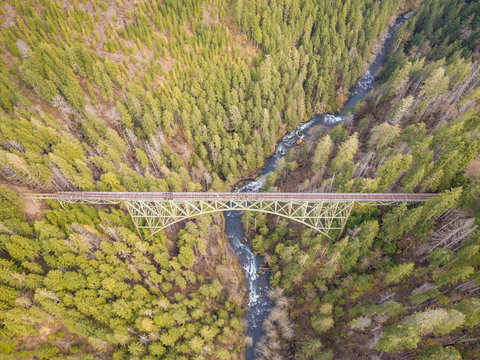 Aerial view of Vance Creek Bridge in Shelton, Washington, USA.