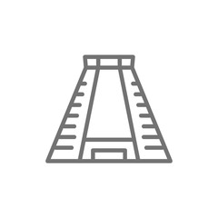 Chichen Itza, ancient mayan pyramid line icon.