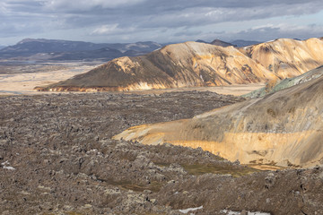 Landmannalaugar National Park - Iceland. Rainbow Mountains. Beautiful colorful volcanic mountains. Summer time.