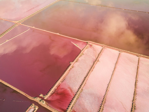 Aerial view of salt beds at pinl lake in Yallabatharra, Australia.
