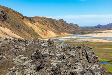 Landmannalaugar National Park - Iceland. Rainbow Mountains. Beautiful colorful volcanic mountains. Summer time.