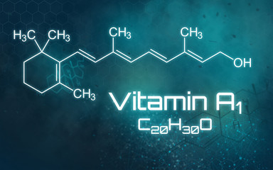 Chemical formula of Vitamin A1 on a futuristic background