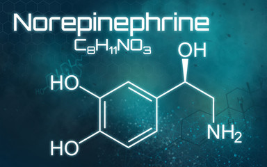 Chemical formula of Norepinephrine on a futuristic background