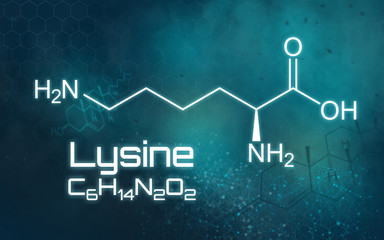 Chemical formula of Lysine on a futuristic background