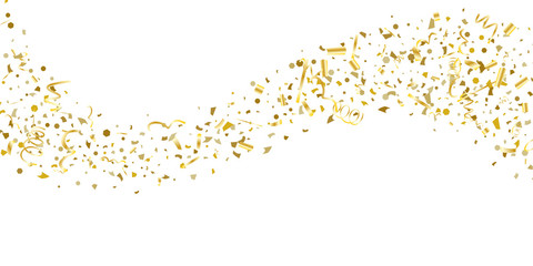 Golden glitter confetti on a white background.