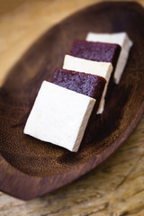 cheese with guava, a typical Brazilian dessert. Sliced ​​cheese with guava jam, served at parties in June and July in Brazil. Dessert known by Romeo and Juliet.
