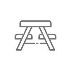 Picnic table with benches line icon.