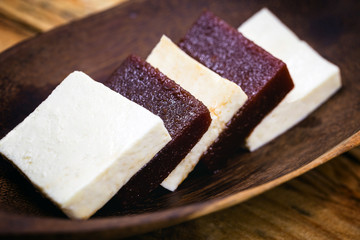 cheese with guava, a typical Brazilian dessert. Sliced ​​cheese with guava jam, served at parties in June and July in Brazil. Dessert known by Romeo and Juliet.