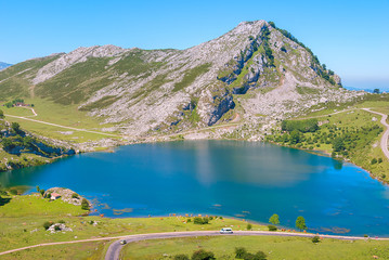 Amazing landscape of Covadonga Lakes (Lagos de Covadonga) in Picos de Europa National Park, Asturias, Spain