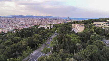 Barcelona. Aerial view in Montjuic. Catalonia,Spain. Drone Photo