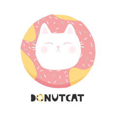 Cat in a donut. Cute kids print. Vector hand drawn illustration.