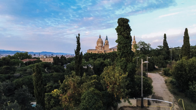 Barcelona. Aerial view in Montjuic. Catalonia,Spain. Drone Photo