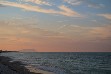 Monte Conero in background, adriatic sea,italy,horizon,orange,nature, cloud, landscape, waves,