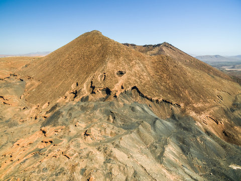 Aerial view of Caldera de Gair&Igrave;a volcano cone in Fuerteventura, Canary Islands.