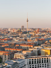 Berlin evening aerial cityscape, Germany.