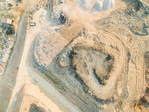 Aerial view of plastic bags in landfill on island of Pag, Croatia.