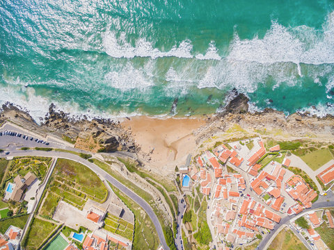 Aerial view above Azenhas do Mar Village
