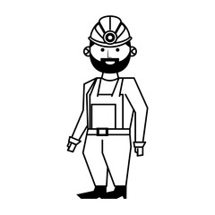 Obraz premium Mining worker with helmet and overalls in black and white