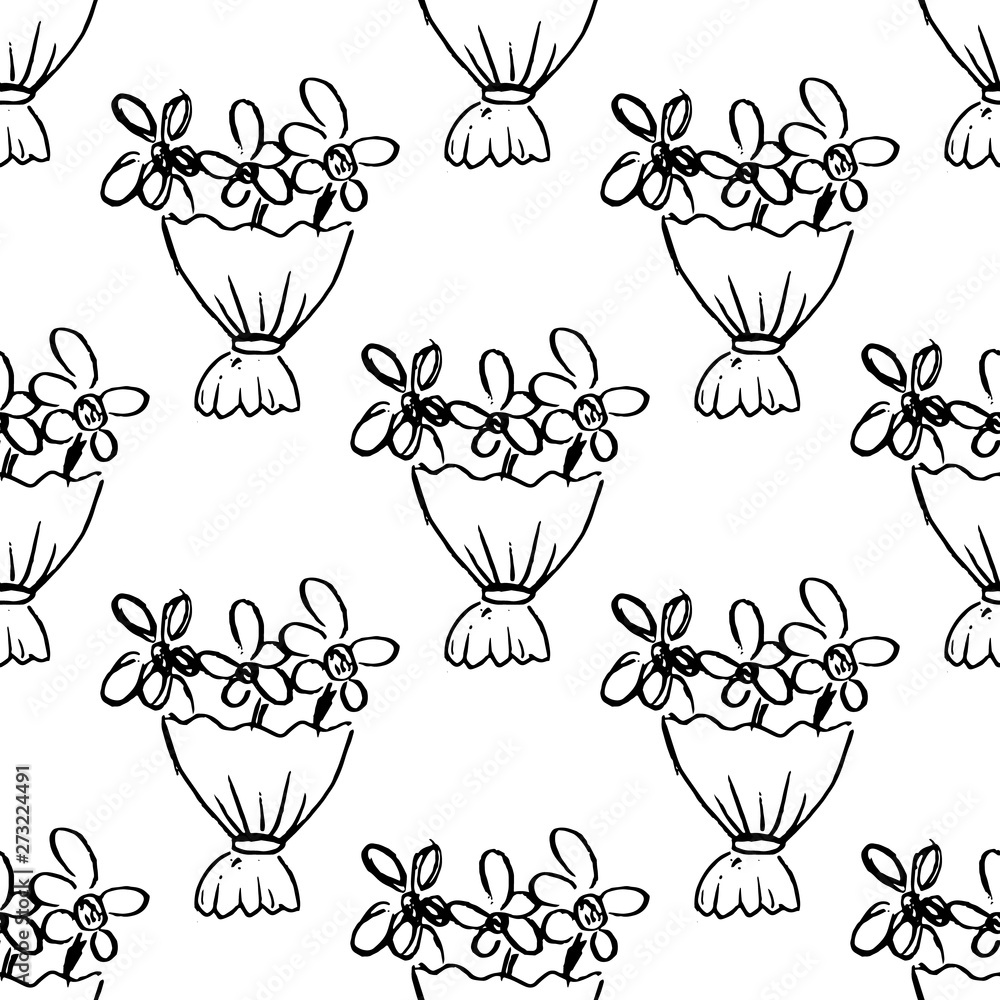 Poster seamless pattern handdrawn bouquet doodle icon. hand drawn black sketch. sign symbol. decoration ele