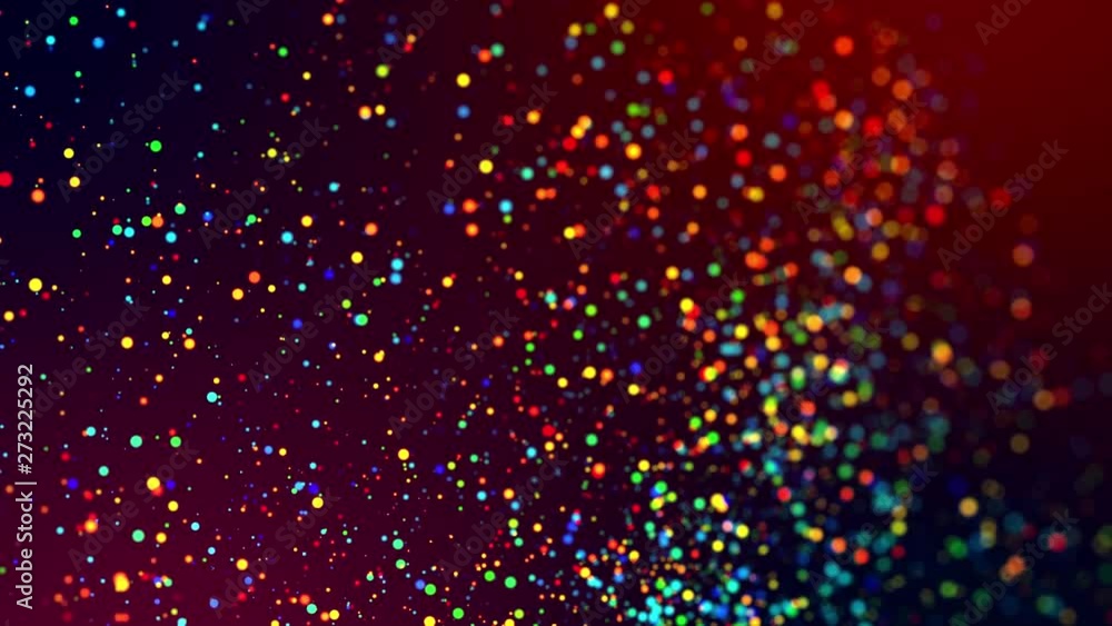 Poster multicolored particles like confetti or spangles float in a viscous liquid and glitter in the light 