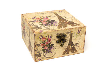 Open and closed square decorative gift box or box on a white background with elements of attractions