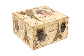 Open and closed square decorative gift box or box on a white background with elements of attractions