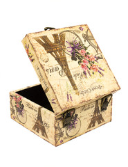 Open and closed square decorative gift box or box on a white background with elements of attractions