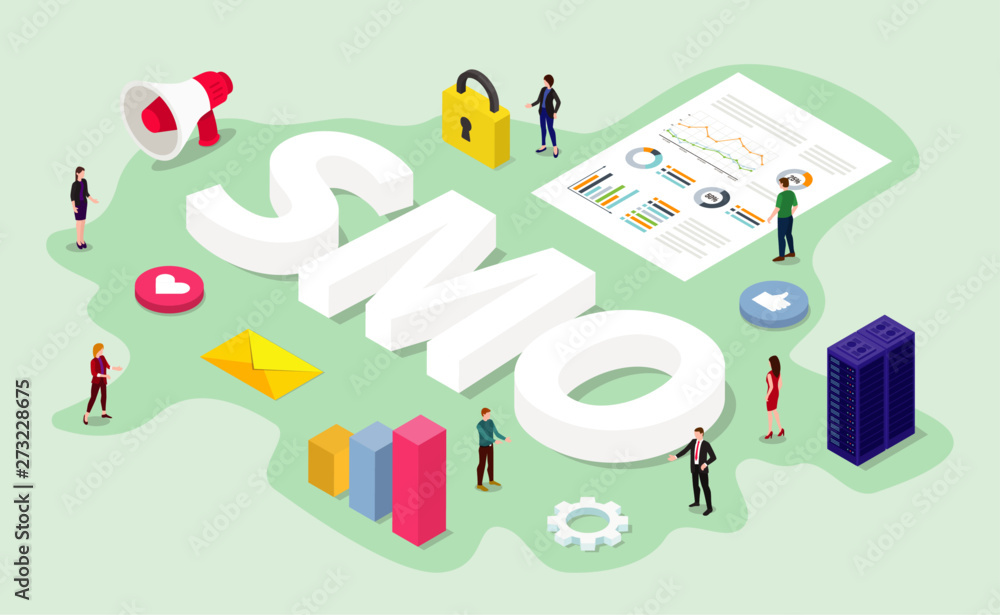Aufkleber smo social media optimization concept with team it digital work on business data analysis with moder