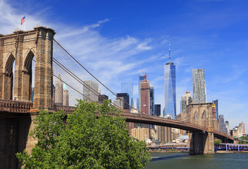 Brooklyn Bridge with New York City skyline on the background, USA