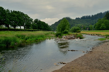 Dreisam in Freiburg on a rainy day in spring