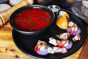 Restaurant dish. Ukrainian borsch