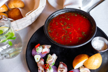 Restaurant dish. Ukrainian borsch