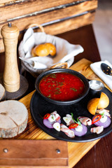 Restaurant dish. Ukrainian borsch