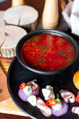 Restaurant dish. Ukrainian borsch