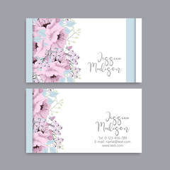 Business card with beautiful flowers. Template