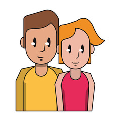 Young couple cartoon profile isolated